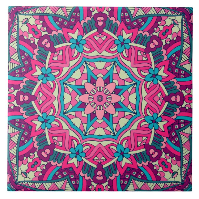 Azulejo De Cerâmica Boho Festivo Mandala (Frente)