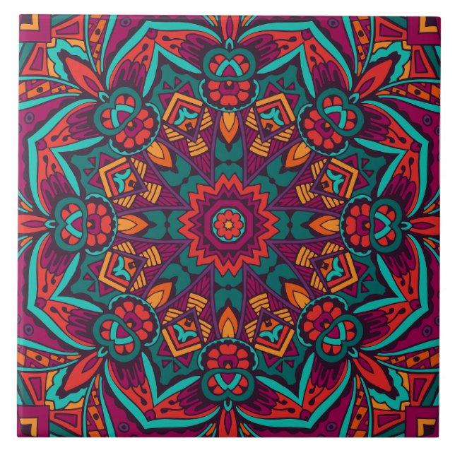 Azulejo De Cerâmica Boho Festivo Mandala (Frente)