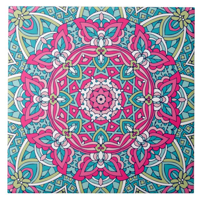 Azulejo De Cerâmica Boho Festivo Mandala (Frente)