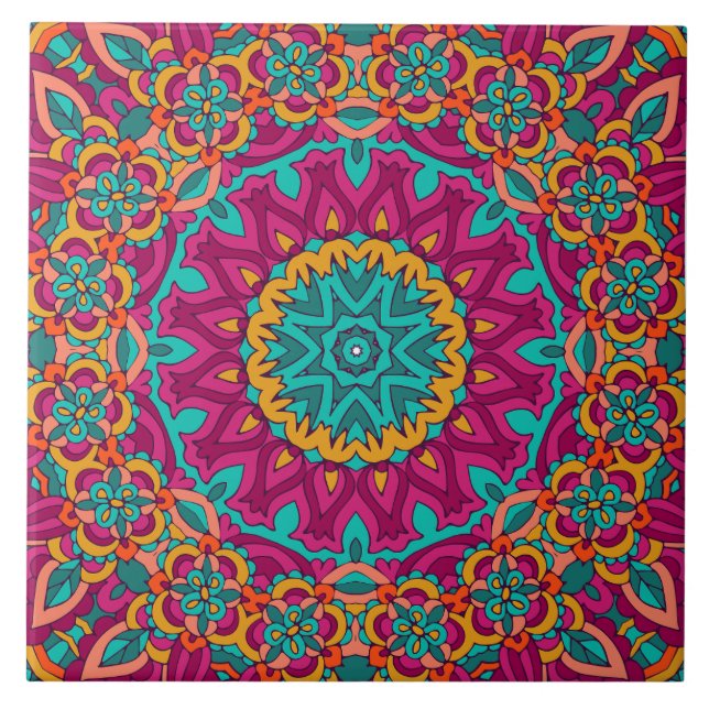 Azulejo De Cerâmica Boho Festivo Mandala (Frente)