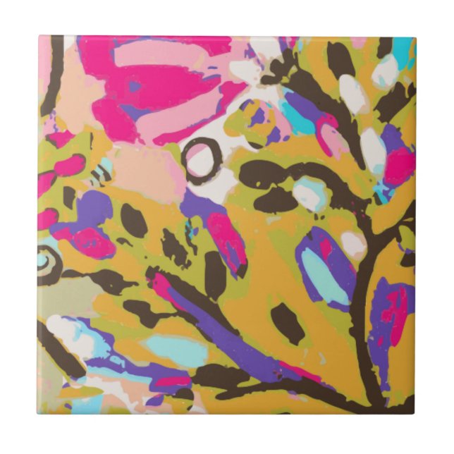 Azulejo De Cerâmica Boho Floral I Rosa (Frente)