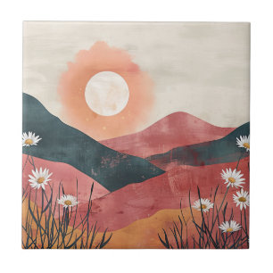 Azulejo De Cerâmica Boho Floral Mountain Sunset - Natureza Rústica