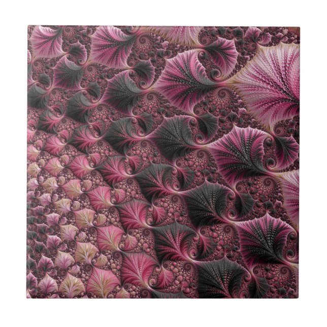Azulejo De Cerâmica Boho Funky Ecletismo Rosa Preto Abstrato Fractal (Frente)