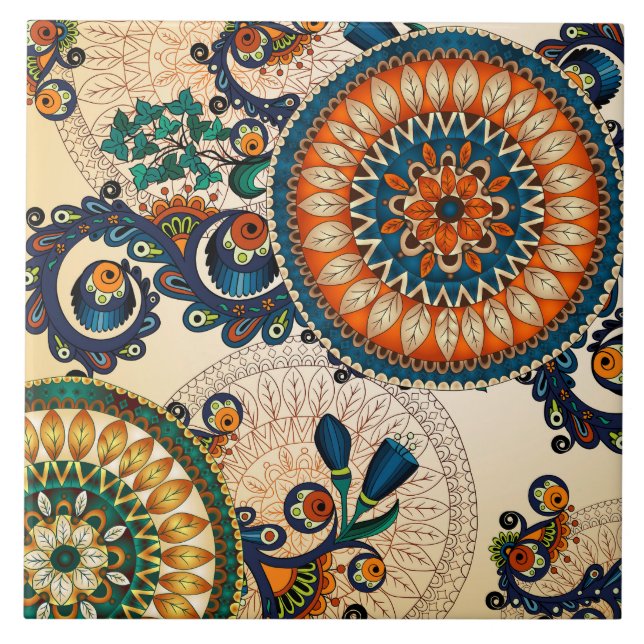 Azulejo De Cerâmica Boho Funky Trendy Retro Abstrato Patterno (Frente)
