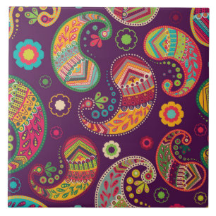 Azulejo De Cerâmica Boho Funky Trendy Retro Paisley Purple
