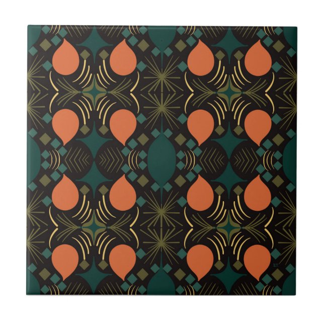 Azulejo De Cerâmica Boho Geométrico Diamond Black (Frente)