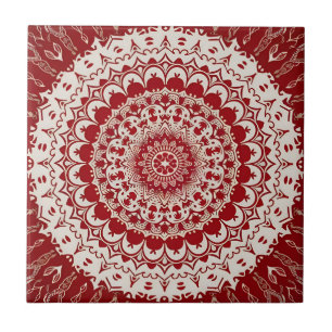 Azulejo De Cerâmica Boho Hippie Tibetan Inspirou o Mandala Vermelho