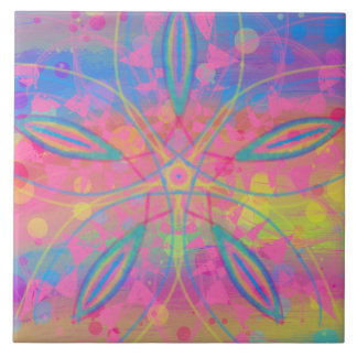 Azulejo De Cerâmica Boho Hippie Tie Dye Neon Pastel Mandala Abstrato