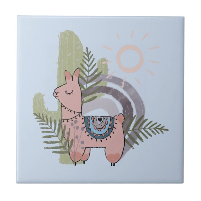 Azulejo De Cerâmica Boho Llama (Frente)