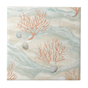 Azulejo De Cerâmica Boho Luxe Padrão de Coral Costeiro em Aquarela (3)