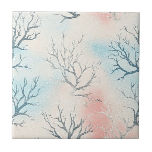 Azulejo De Cerâmica Boho Luxo Padrão de Coral Costeiro em Aquarela (1)