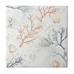 Azulejo De Cerâmica Boho Luxo Padrão de Coral Costeiro em Aquarela (2)
