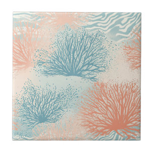 Azulejo De Cerâmica Boho Luxo Padrão de Coral Costeiro em Aquarela (5)