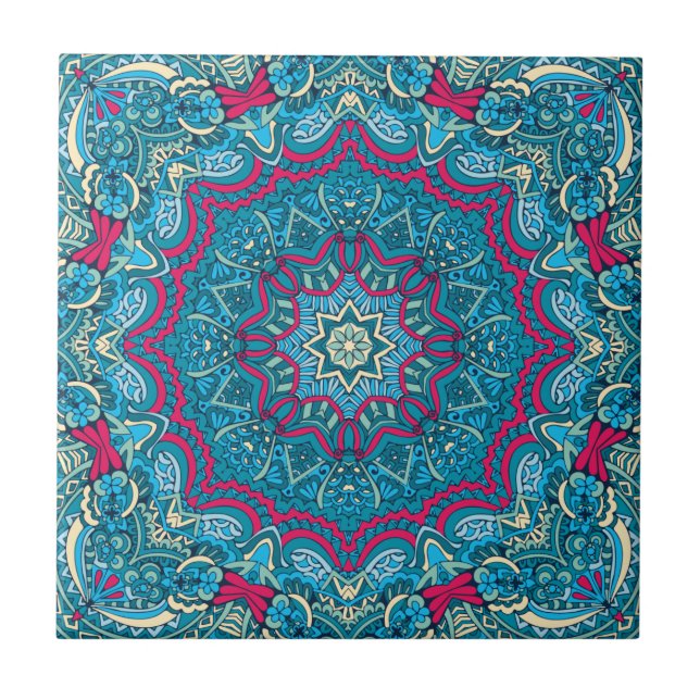 Azulejo De Cerâmica Boho Mandala Festivo  (Frente)