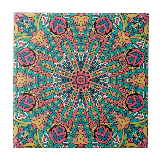 Azulejo De Cerâmica Boho Mandala Festivo    (Frente)