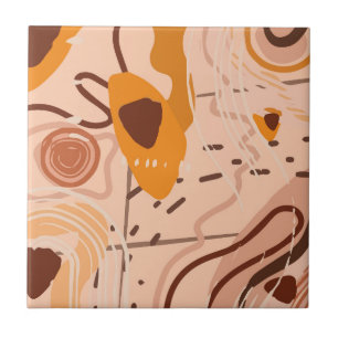 Azulejo De Cerâmica Boho Marrom Bege Laranja Arte Abstrata