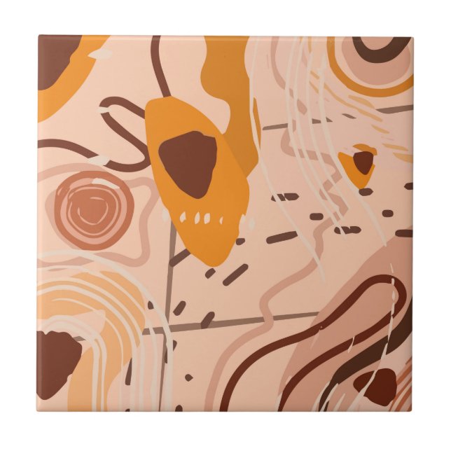Azulejo De Cerâmica Boho Marrom Bege Laranja Arte Abstrata (Frente)