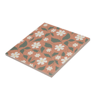 Azulejo De Cerâmica Boho Moderno Padrão de Margarida Terracota Sage