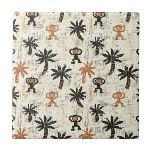 Azulejo De Cerâmica Boho Monkey Jungle Safari Pattern (Frente)