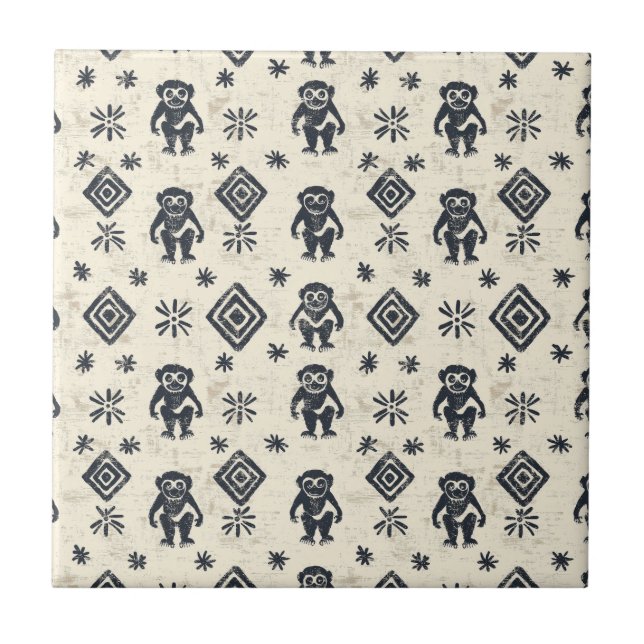Azulejo De Cerâmica Boho Monkey Jungle Safari Pattern (2) (Frente)