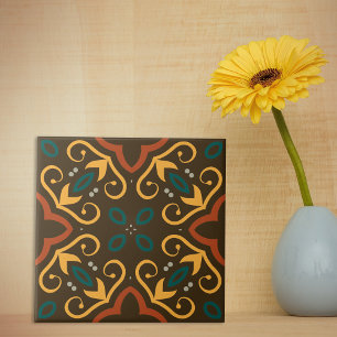 Azulejo De Cerâmica Boho Ornate Folklore Pattern in Earthy Colors
