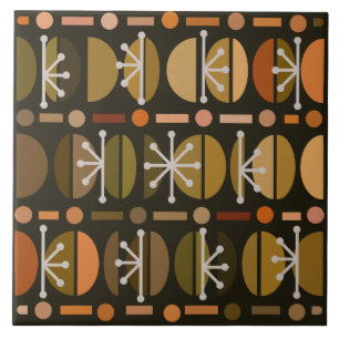 Azulejo De Cerâmica Boho Retro Bowls Lines Dark Earth Tones