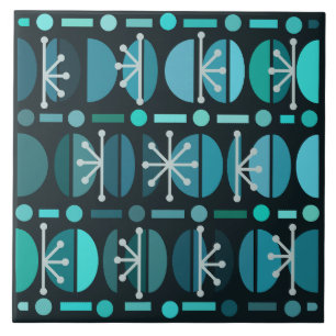 Azulejo De Cerâmica Boho Retro Bowls Lines Teal