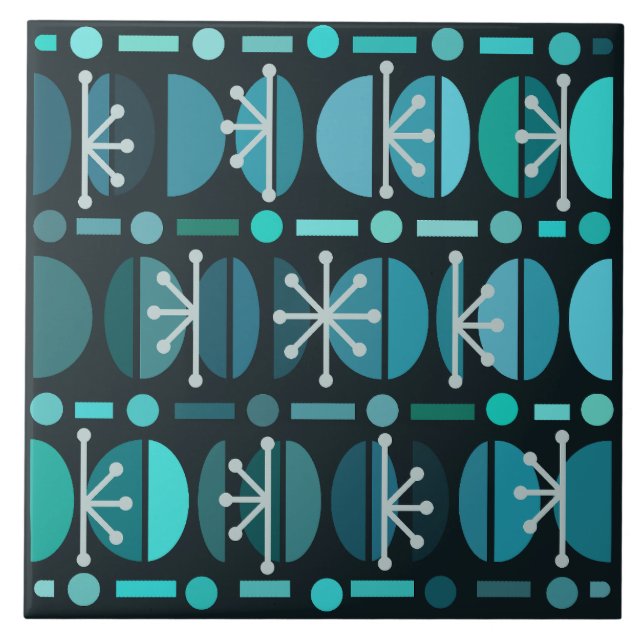 Azulejo De Cerâmica Boho Retro Bowls Lines Teal (Frente)