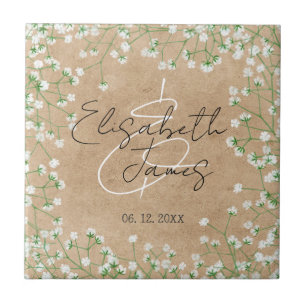 Azulejo De Cerâmica Boho Rustic Floral Baby's Breath Inspirou Casament