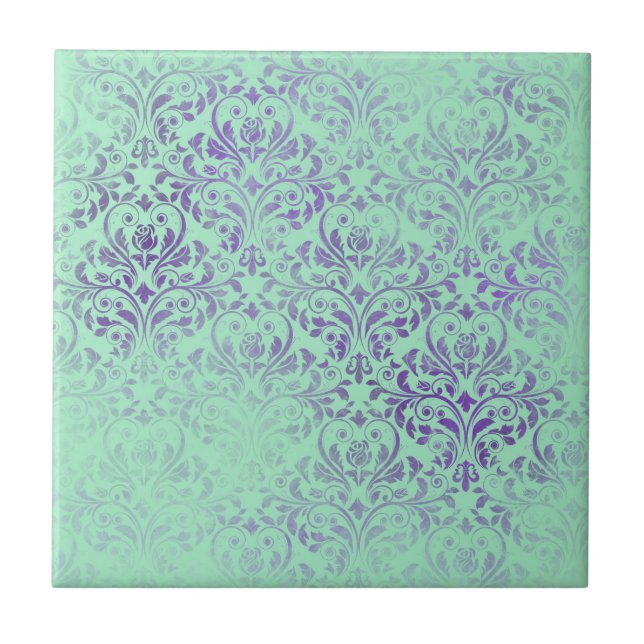 Azulejo De Cerâmica Boho Sage - Padrão Roxo (Frente)