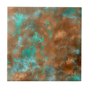 Azulejo De Cerâmica Boho Teal Copper Grunge