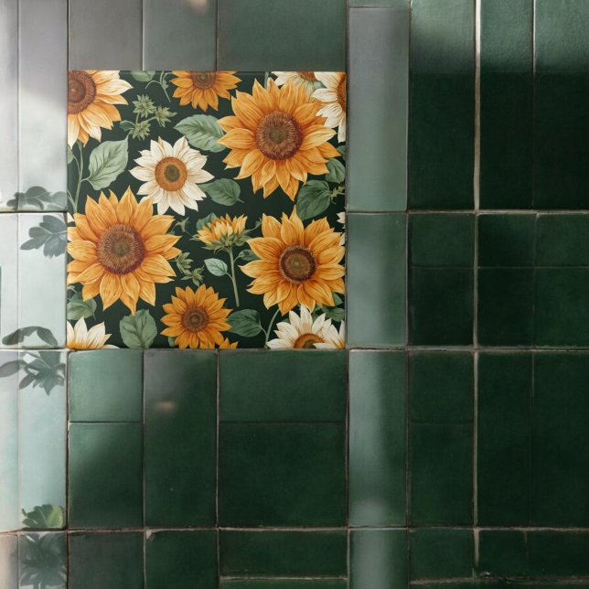 Azulejo De Cerâmica Boho Terracotta Vintage Sunflower Pattern (Criador carregado)