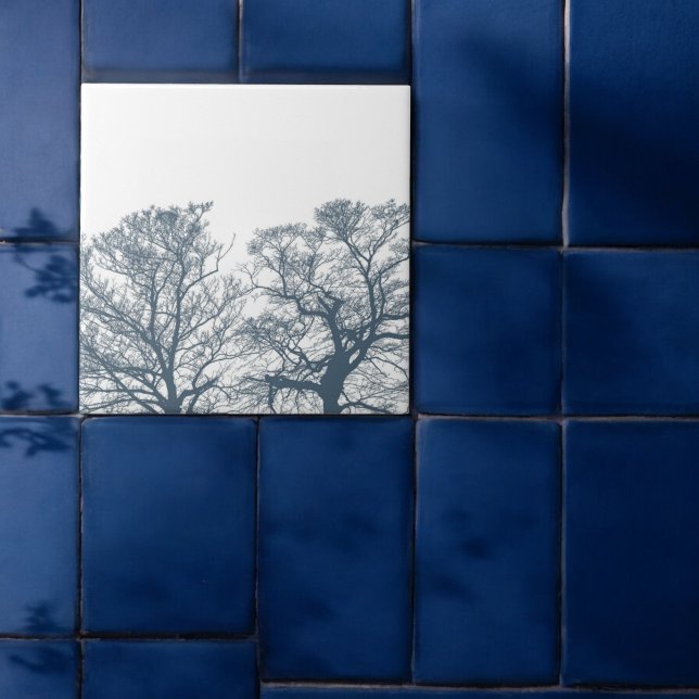Azulejo De Cerâmica Boho tropical de Árvores Inferiores Azuis (Criador carregado)