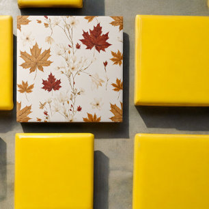 Azulejo De Cerâmica Boho Vintage Maple Deixa Padrão Floral De Inverno