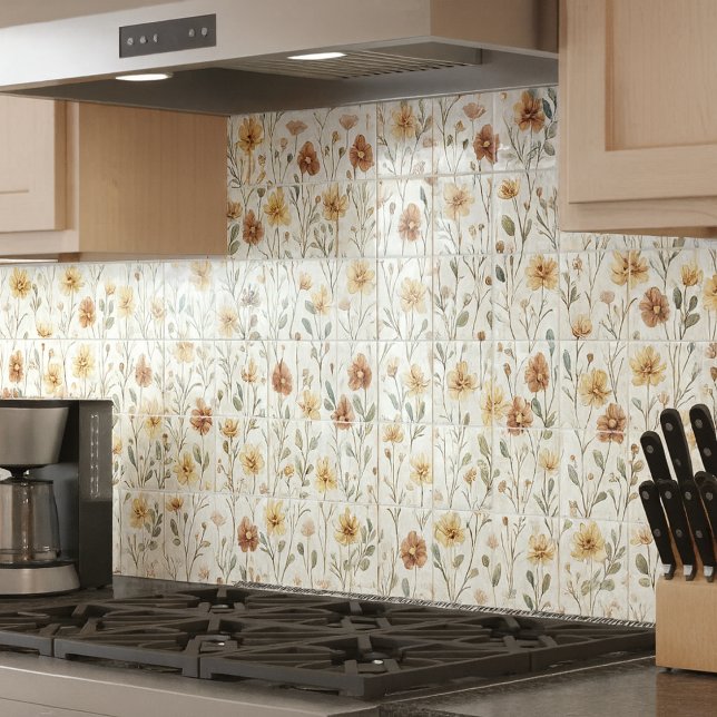 Azulejo De Cerâmica Boho Watercolor Wildflower Ceramic (Criador carregado)