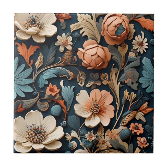 Azulejo De Cerâmica Boho Wildflower Elegante Padrão Invisível (Frente)