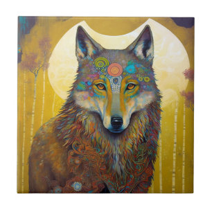 Azulejo De Cerâmica Boho Wolf Surreal Willife Art