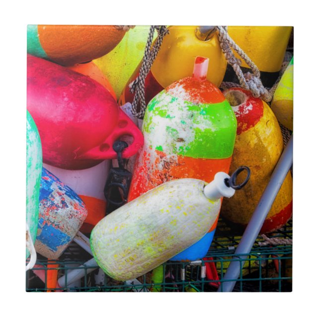 Azulejo De Cerâmica Boias de lagosta no Bass Harbor (Frente)