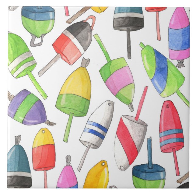 Azulejo De Cerâmica Bóias pintadas da lagosta (Frente)