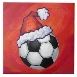 Azulejo De Cerâmica Bola de futebol do chapéu do papai noel no