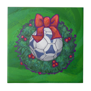 Azulejo De Cerâmica Bola de Futebol Festivo Branco, Azul, Verde