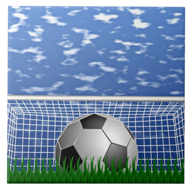 Azulejo De Cerâmica Bola de futebol na rede (Frente)