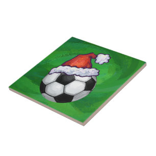 Azulejo De Cerâmica Bola de Futebol Santa Hat em Verde