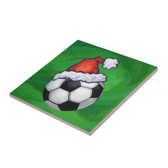 Azulejo De Cerâmica Bola de Futebol Santa Hat em Verde (Lateral)