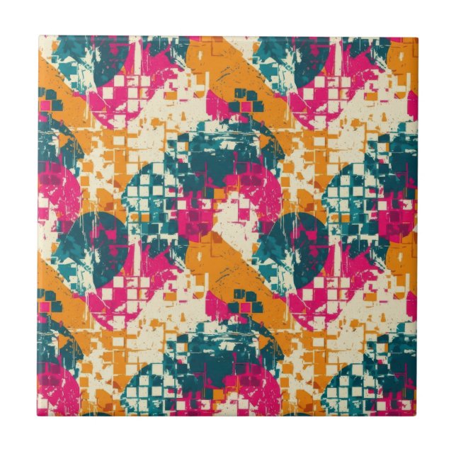 Azulejo De Cerâmica Bold Abstract Geometric - Grunge Brush Texture (3) (Frente)