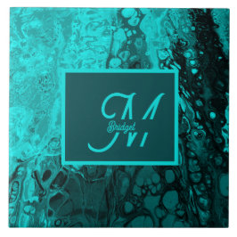 Azulejo De Cerâmica Bold Aqua Teal Marble Monograma