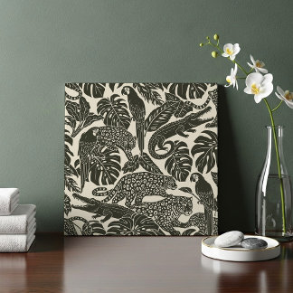 Azulejo De Cerâmica Bold Black and Cream Tropical Jungle Animals 