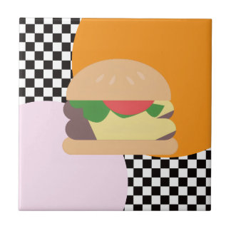 Azulejo De Cerâmica Bold Burger Checkered Pink Orange Black