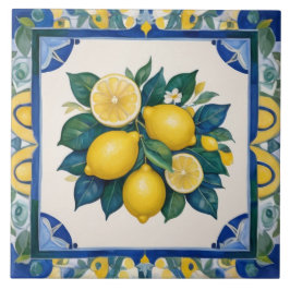 Azulejo De Cerâmica Bold Lemons Dark Blue Green Yellow Lemon