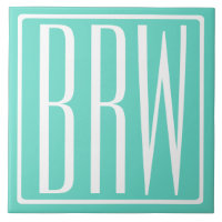 Bold Modern 3 Iniciais Monograma | Branco Em Aqua